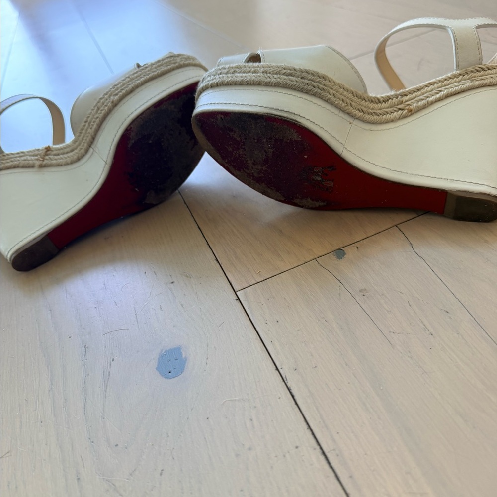 Christian Louboutin Cream White Espadrille Wedge Sandals - Picture 5 of 6